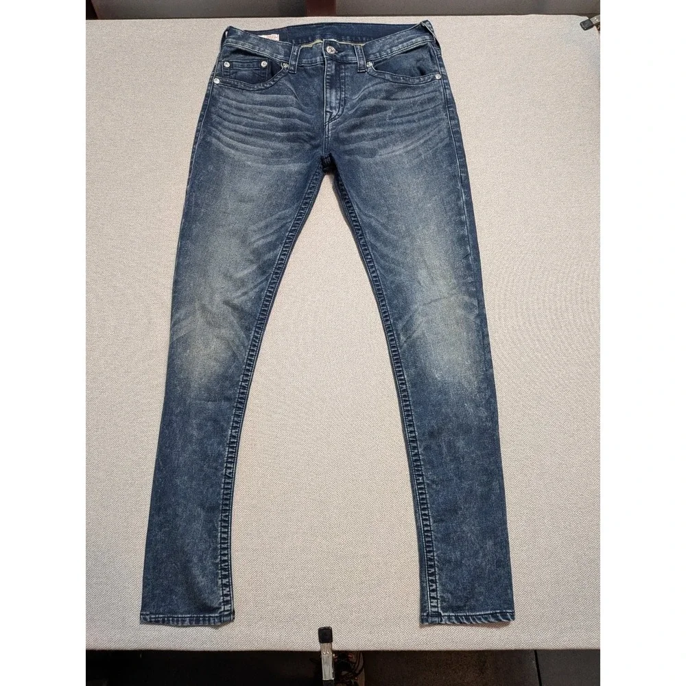 True Religion Mens Jeans Rocco Blue 33x34 Relaxed Skinny Denim Stretch Pockets
